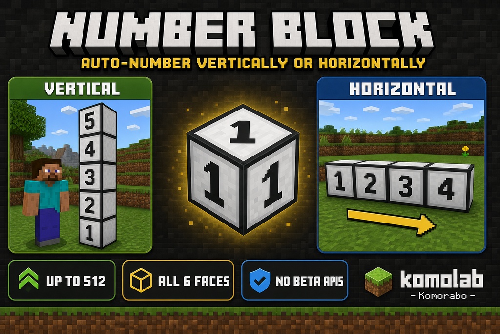 【統合版】Number Block|縦横で自動連番になる数字ブロック