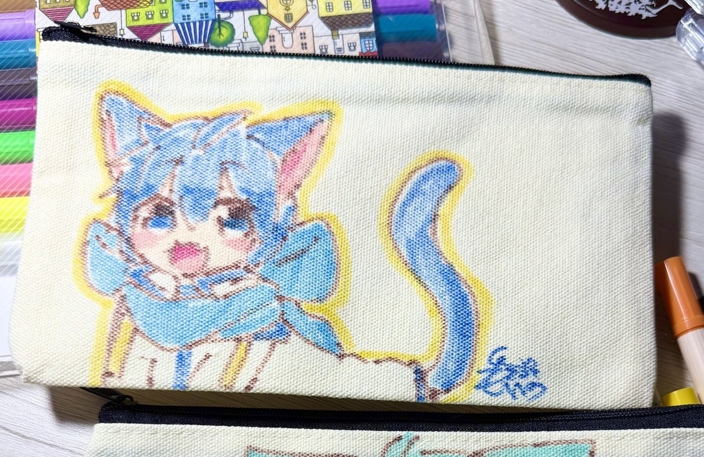 ねこKAITO 手描きポーチ