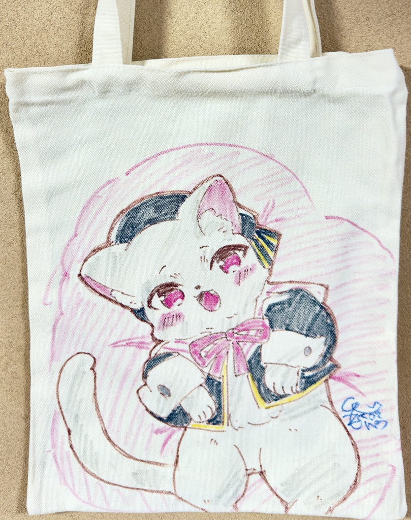 ねこ小夜 手描きトートバッグ