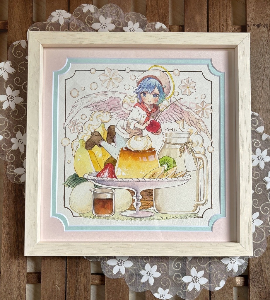 【マット額装原画】きつねの喫茶店-プリンアラモード-