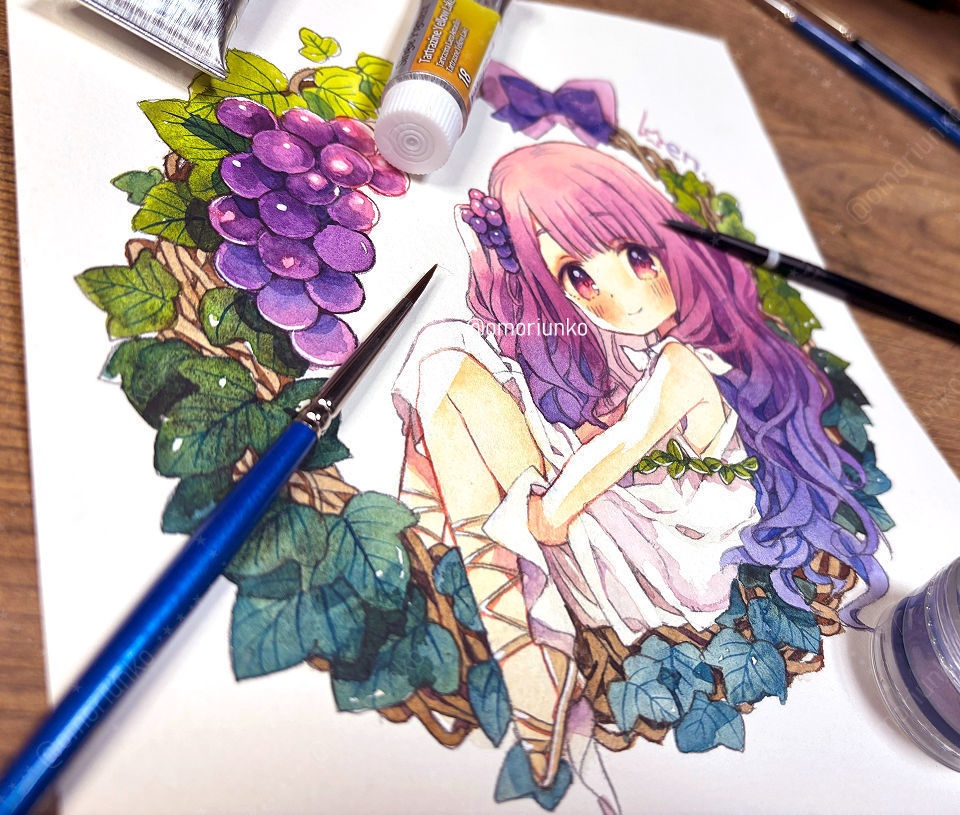 【マット額装原画】ぶどうのリース