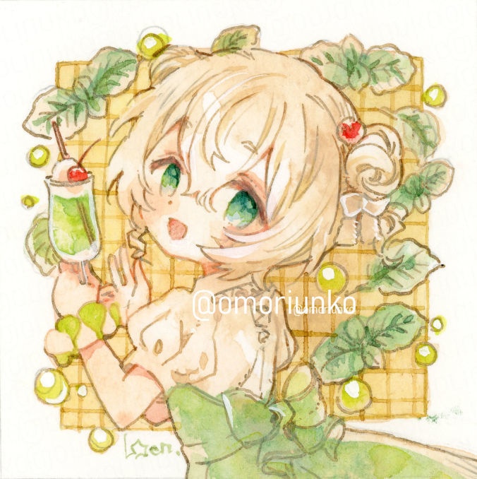 【ミニ原画】drink-メロンソーダ-