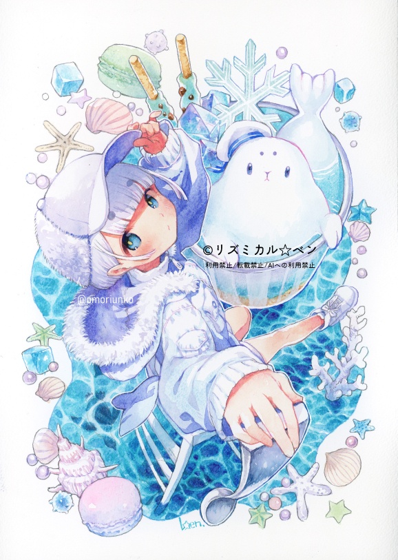 【額装原画】水色パフェ