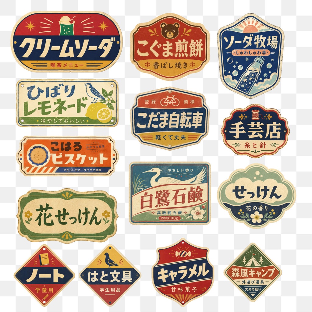 【商用利用可】100枚セット・昭和レトロの透過コラージュ素材