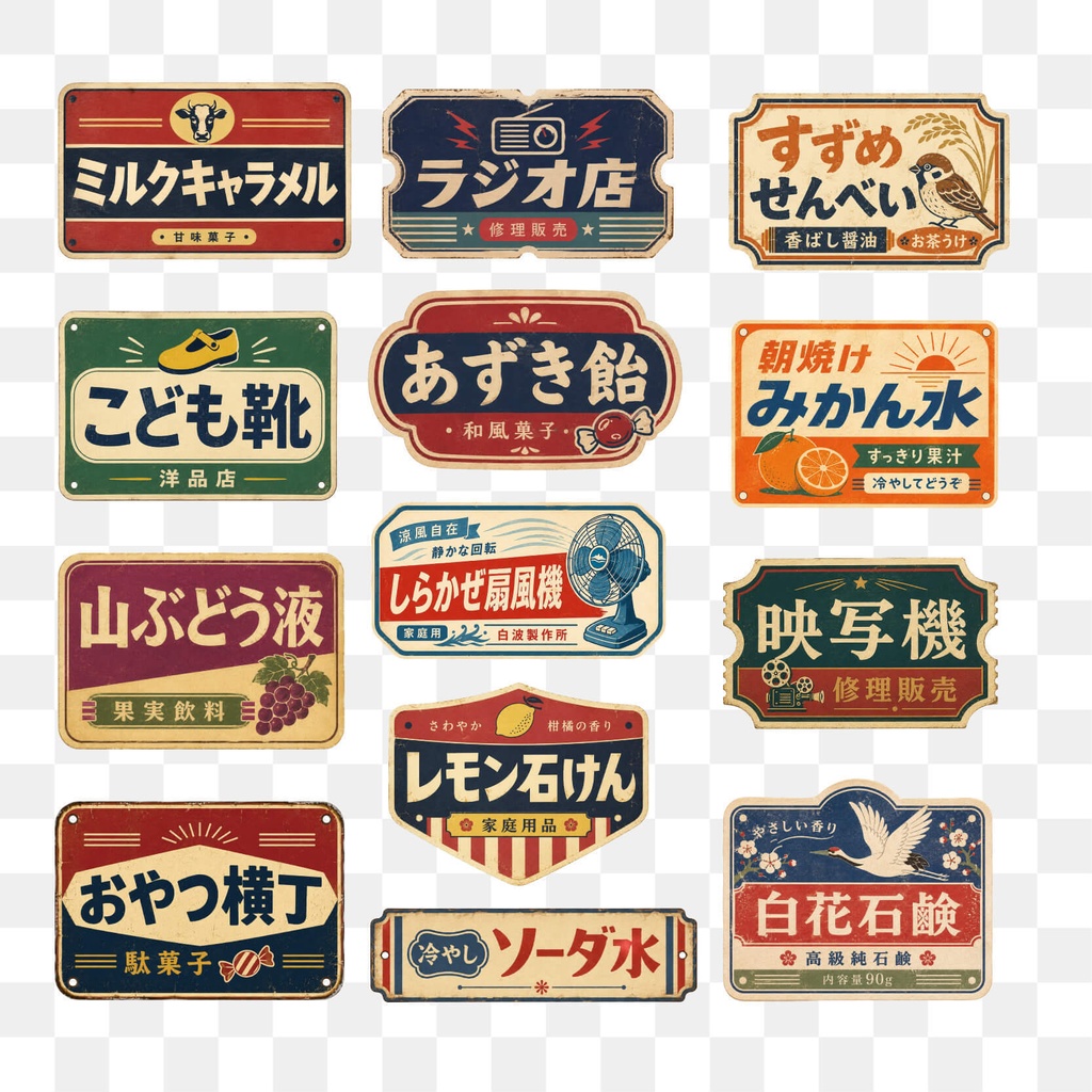 【商用利用可】100枚セット・昭和レトロの透過コラージュ素材