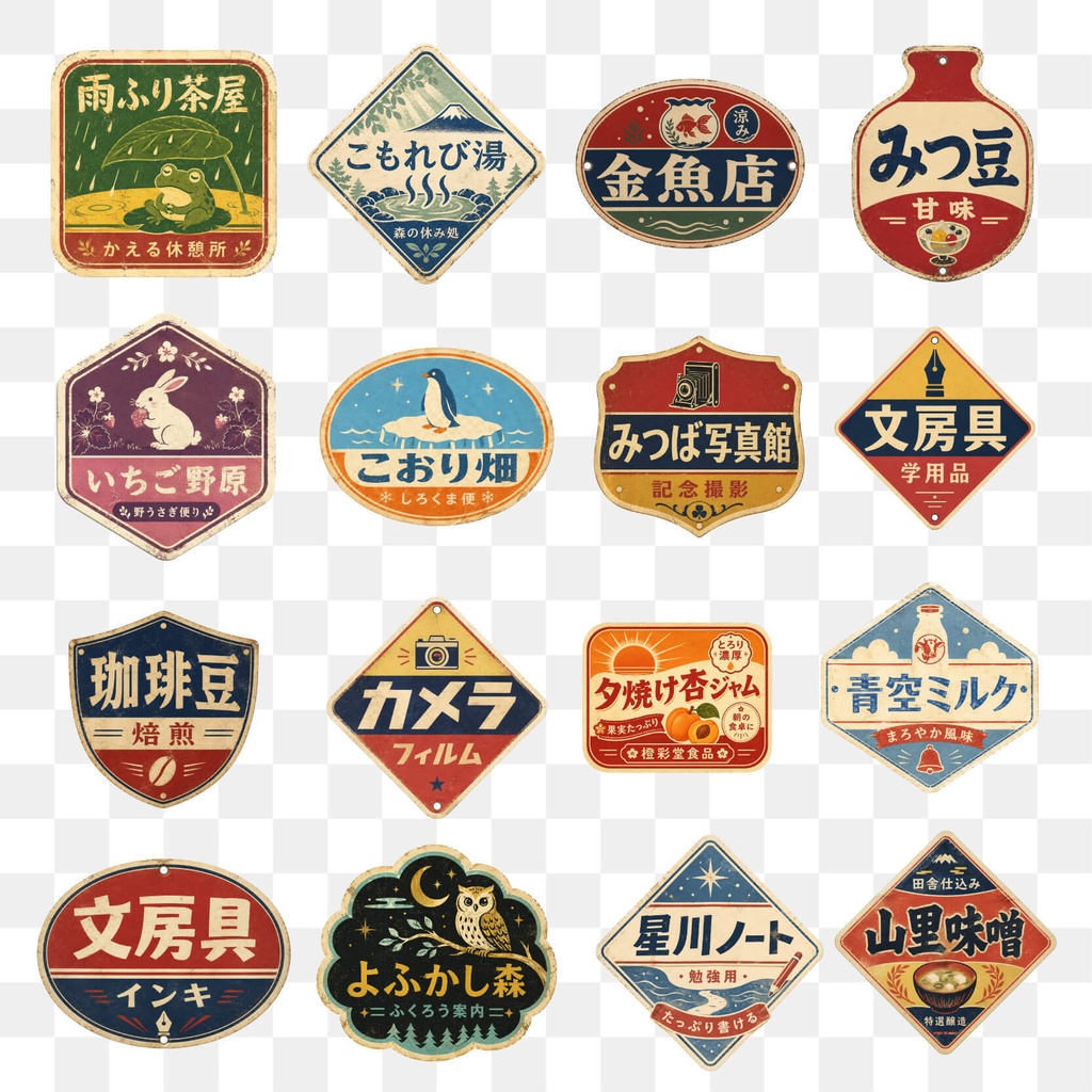 【商用利用可】100枚セット・昭和レトロの透過コラージュ素材