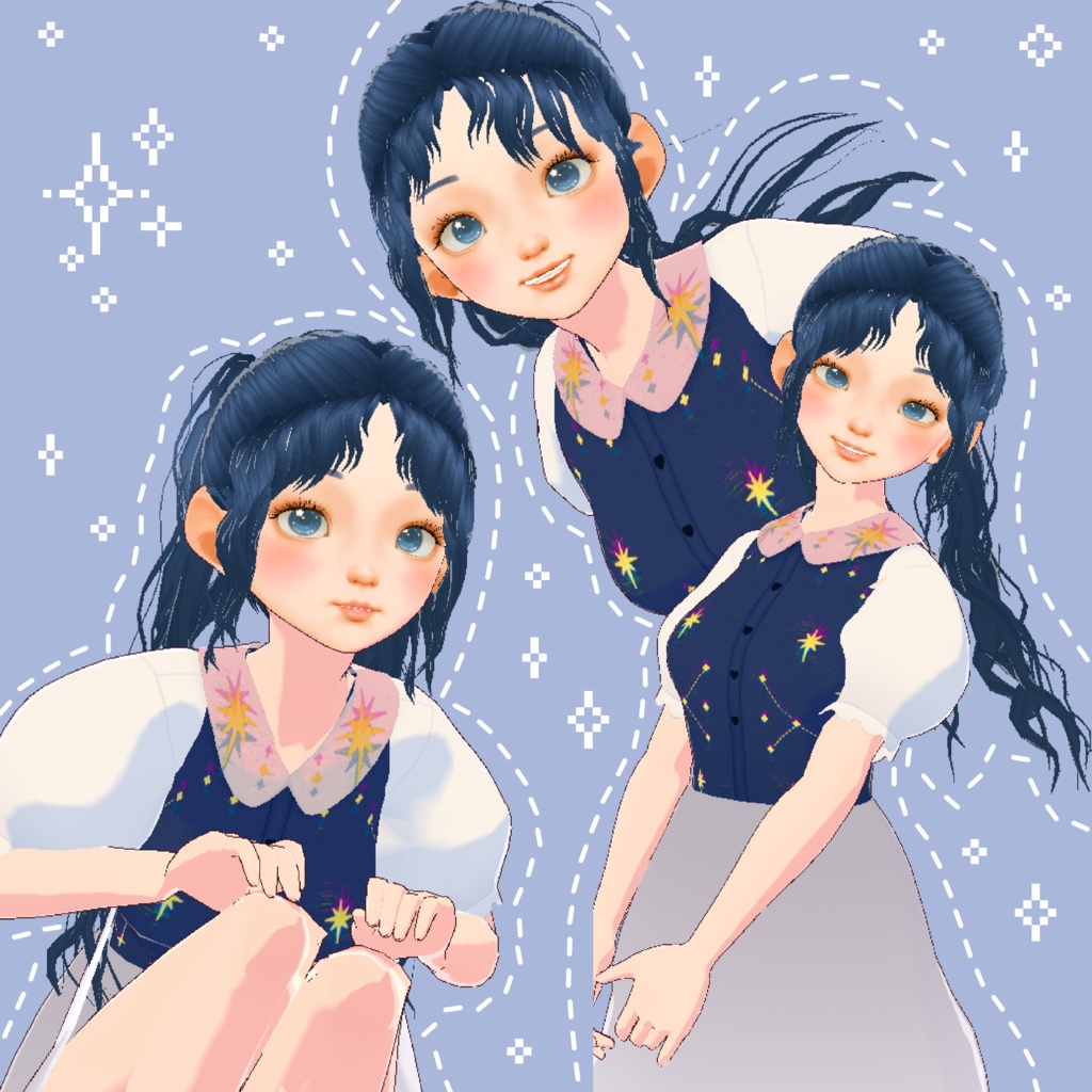 【VRoid】VTuber向けのリアルで詳細なかわいい女性/女の子/女性の顔の肌と髪のテクスチャセット Realistic detailed cute female/girl/woman face skin and hair texture set for VTubers VRoid studio (VRM)