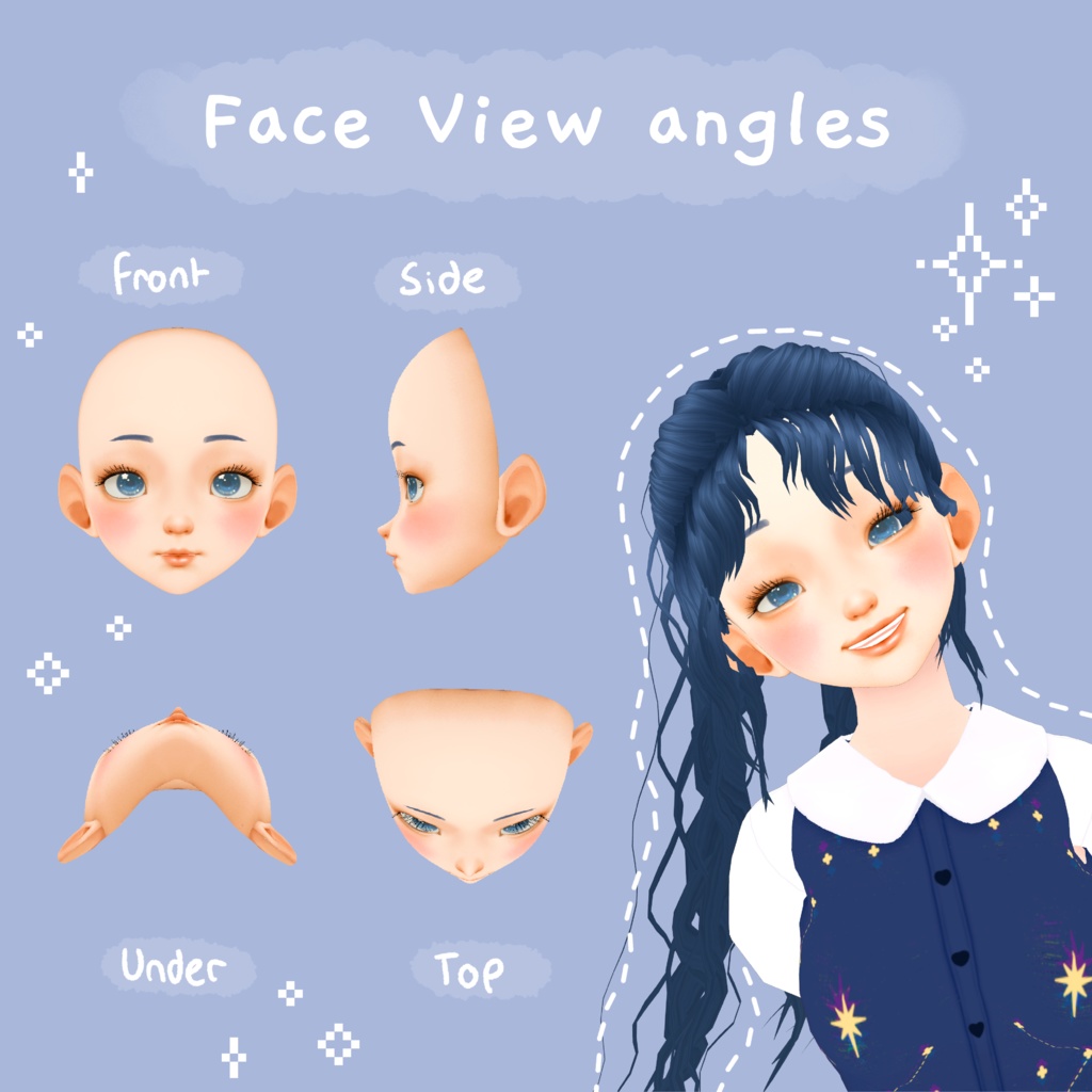 【VRoid】VTuber向けのリアルで詳細なかわいい女性/女の子/女性の顔の肌と髪のテクスチャセット Realistic detailed cute female/girl/woman face skin and hair texture set for VTubers VRoid studio (VRM)