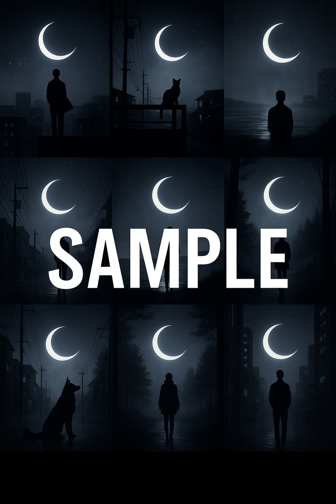 月を見上げる影たち ― 三日月の夜景壁紙セット(9枚)