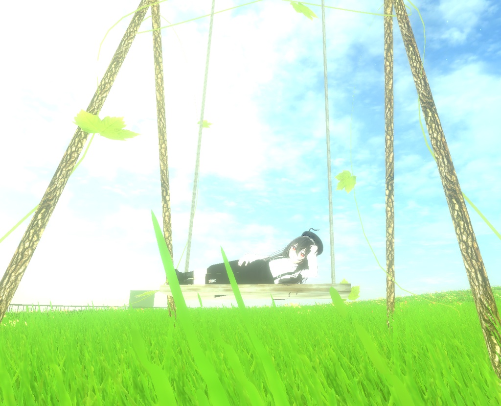 움직일 수 있는 나무재질 그네 (Movable lowpoly wooden swing)