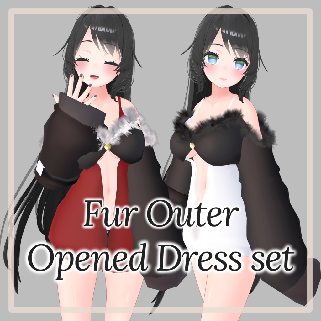 [桔梗] Kikyo Fur Outer&Opened Dress set