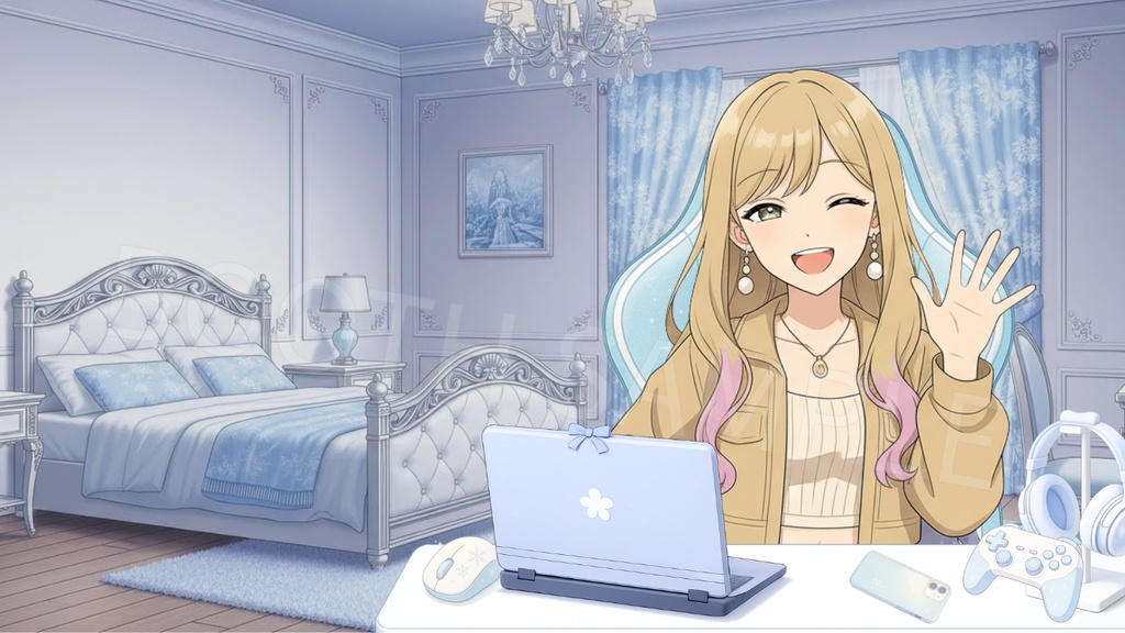 【配信背景6種】Milky Snow|雪窓ルーム背景(1920×1080/16:9・文字なし・VTuber配信素材・AI生成)