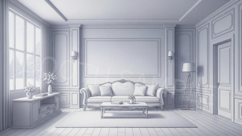 【配信背景6種】Milky Snow|雪窓ルーム背景(1920×1080/16:9・文字なし・VTuber配信素材・AI生成)