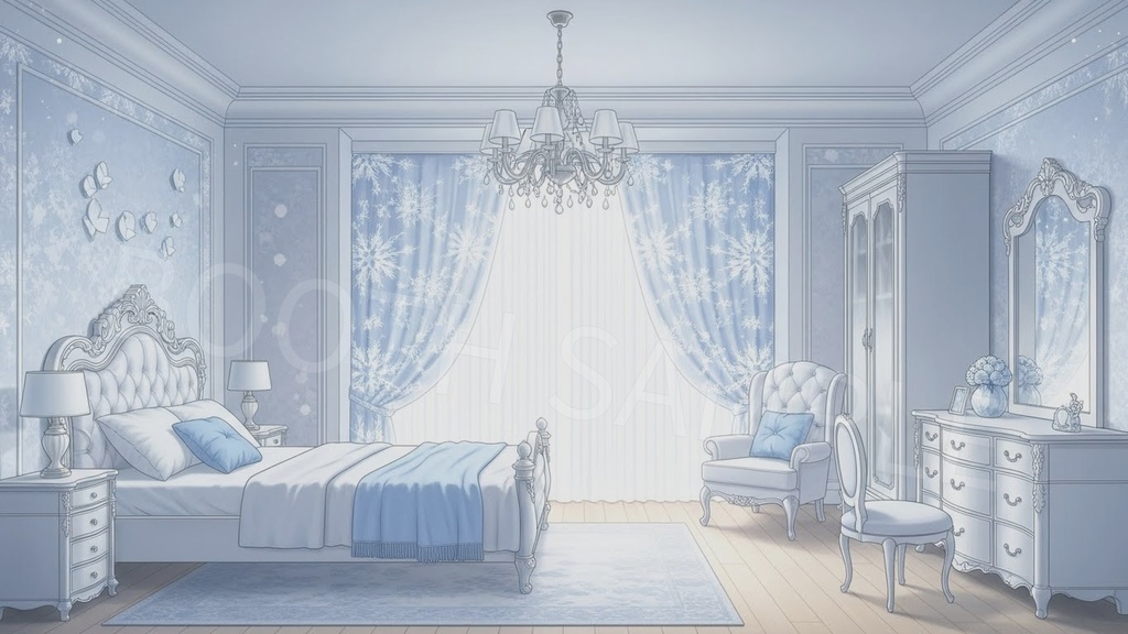 【配信背景6種】Milky Snow|雪窓ルーム背景(1920×1080/16:9・文字なし・VTuber配信素材・AI生成)