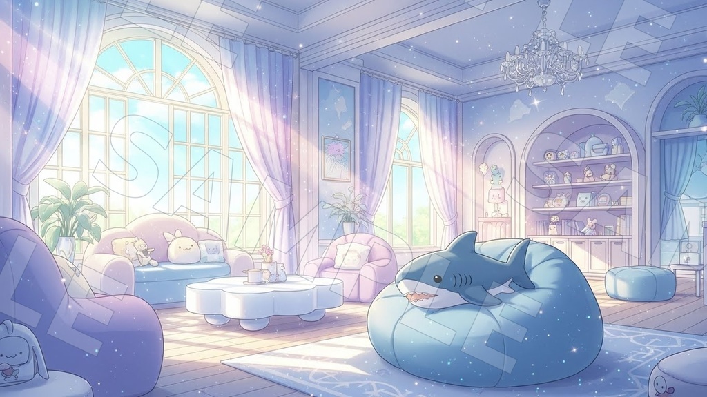 【配信背景6種】Aqua Sky Room|空色×マリン(1920×1080/16:9・文字なし・VTuber配信素材・AI生成)