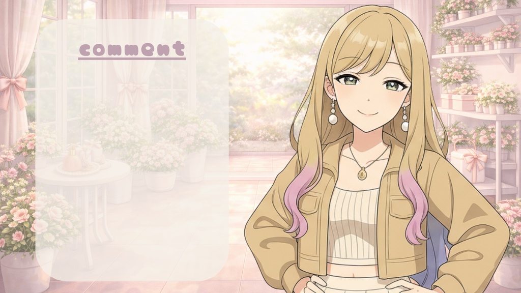 【配信背景6種セット】Sweet Blossom|ローズ香るパウダールーム&花窓ルーム背景(16:9/PNG/文字なし/VTuber配信素材)