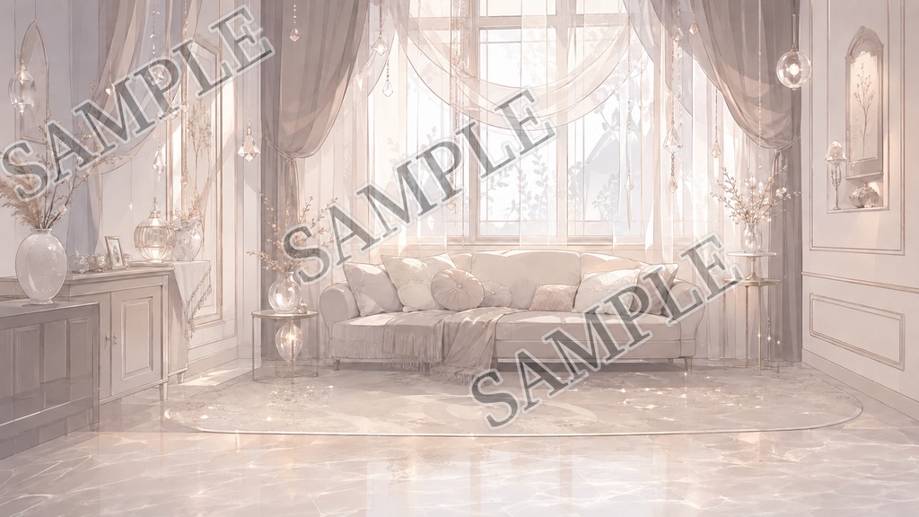 【配信背景】Sheer Ivory Salon|白と透け感の上品サロン背景 12枚セット
