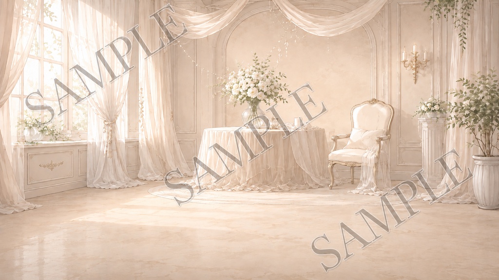 【配信背景】Sheer Ivory Salon|白と透け感の上品サロン背景 12枚セット