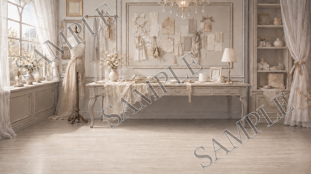 【配信背景】Sheer Ivory Salon|白と透け感の上品サロン背景 12枚セット