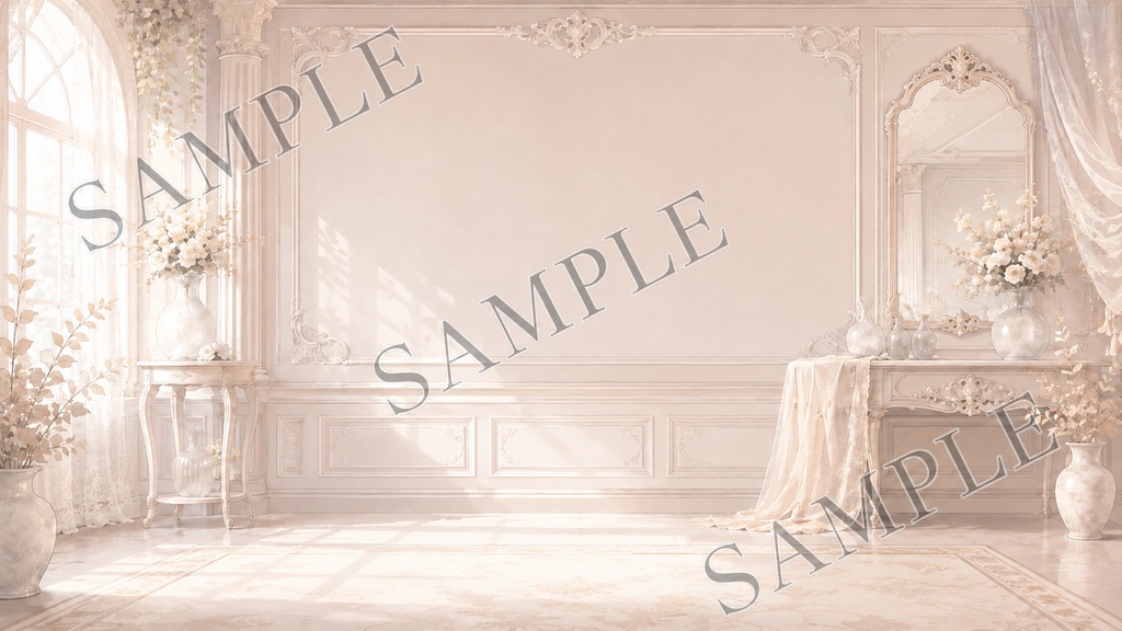 【配信背景】Sheer Ivory Salon|白と透け感の上品サロン背景 12枚セット