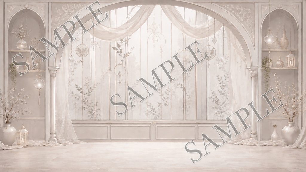 【配信背景】Sheer Ivory Salon|白と透け感の上品サロン背景 12枚セット