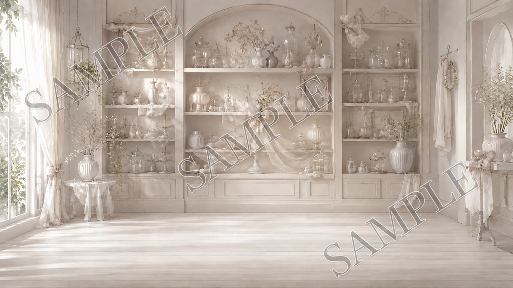【配信背景】Sheer Ivory Salon|白と透け感の上品サロン背景 12枚セット