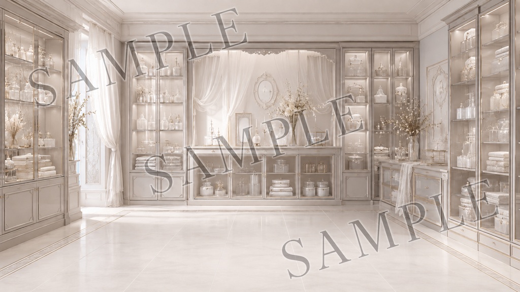 【配信背景】Sheer Ivory Salon|白と透け感の上品サロン背景 12枚セット