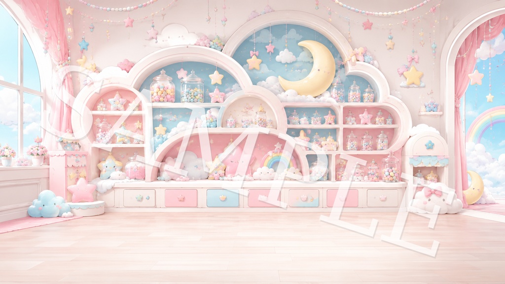 【配信背景】ゆめかわキャンディスカイ|パステル虹と雲のふわかわ背景 12枚セット