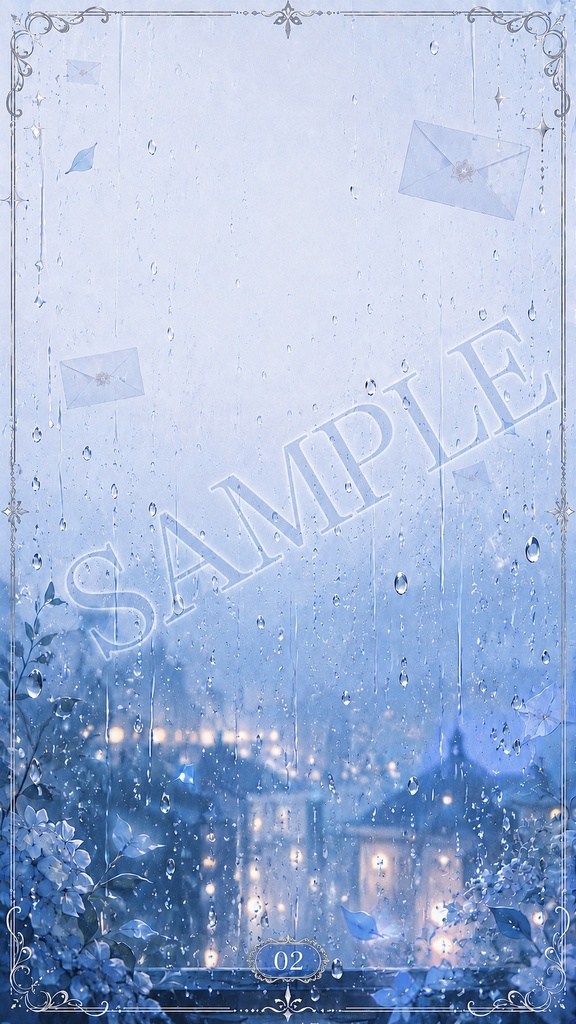 【スマホ壁紙】雨粒レター|淡いブルーの待ち受け5種セット