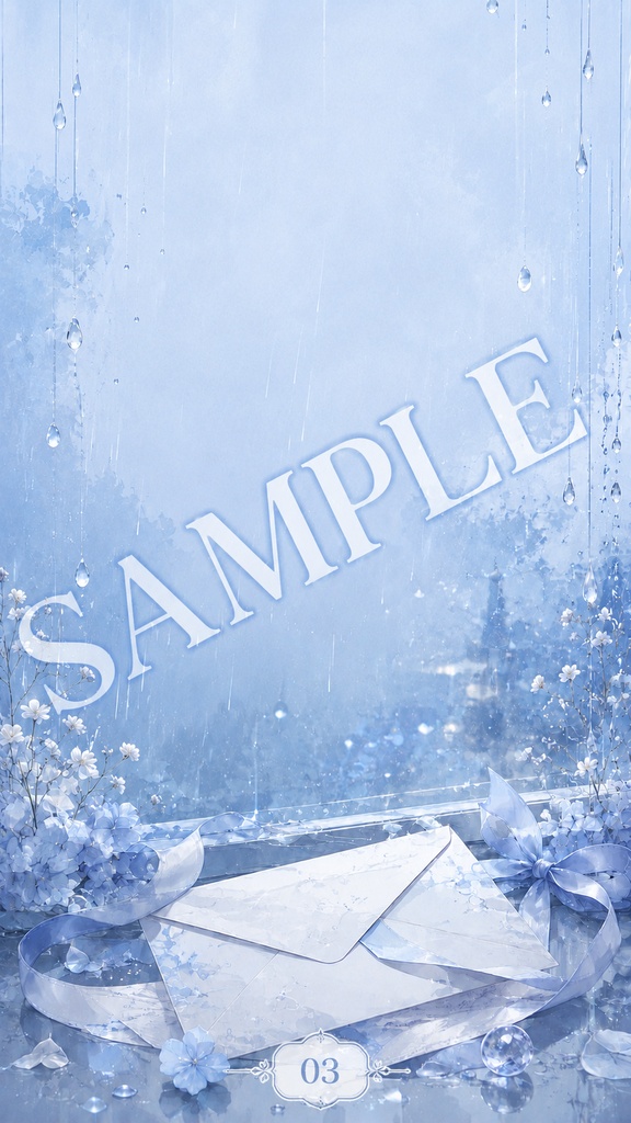 【スマホ壁紙】雨粒レター|淡いブルーの待ち受け5種セット