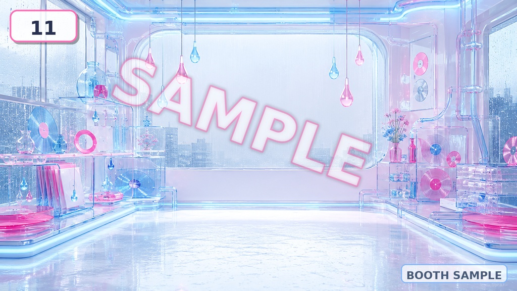 【配信背景素材】レインネオンビニール|雨×ネオン×パステル背景 全13点