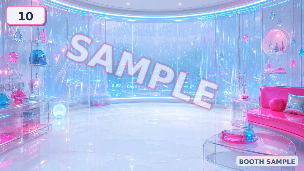 【配信背景素材】レインネオンビニール|雨×ネオン×パステル背景 全13点