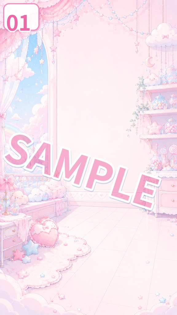 【スマホ壁紙素材】ゆめかわキャンディスカイ|ふんわり甘い夢かわスマホ壁紙 5枚セット