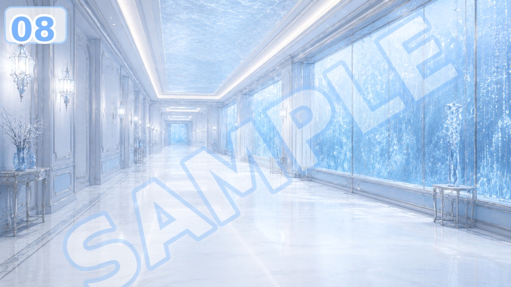 【配信背景素材】氷水槽グレイス|幻想的な氷水槽風背景 12枚+1枚無料