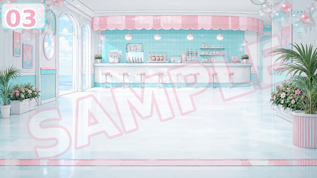 【配信背景素材】ソーダフロートフリル|量産型カフェ背景12枚セット+1枚無料