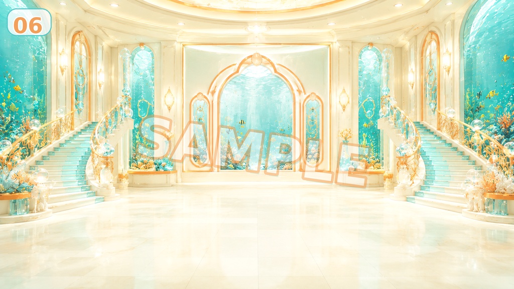 【配信背景素材】トロピカル水槽ミックス|水族館のような爽やかで上品な配信背景 12枚セット+1枚無料