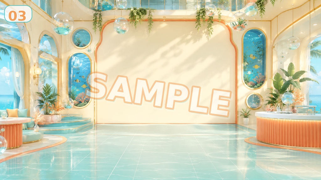 【配信背景素材】トロピカル水槽ミックス|水族館のような爽やかで上品な配信背景 12枚セット+1枚無料