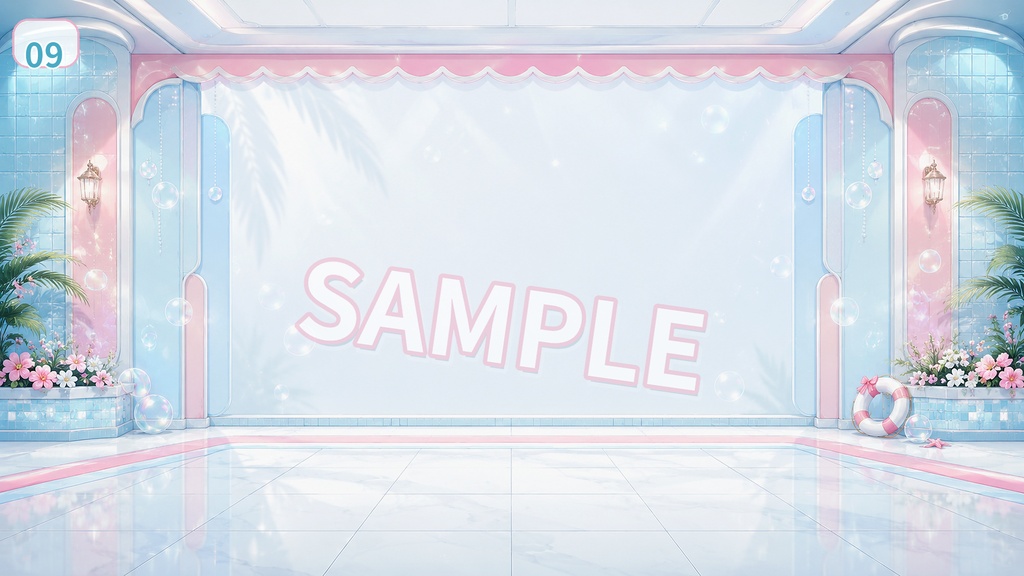 【配信背景素材】サマーフロートステージ|きらめく夏色アイドルステージ 12枚+1枚無料セット