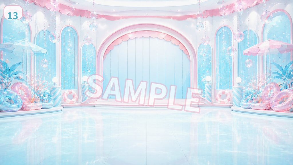 【配信背景素材】サマーフロートステージ|きらめく夏色アイドルステージ 12枚+1枚無料セット