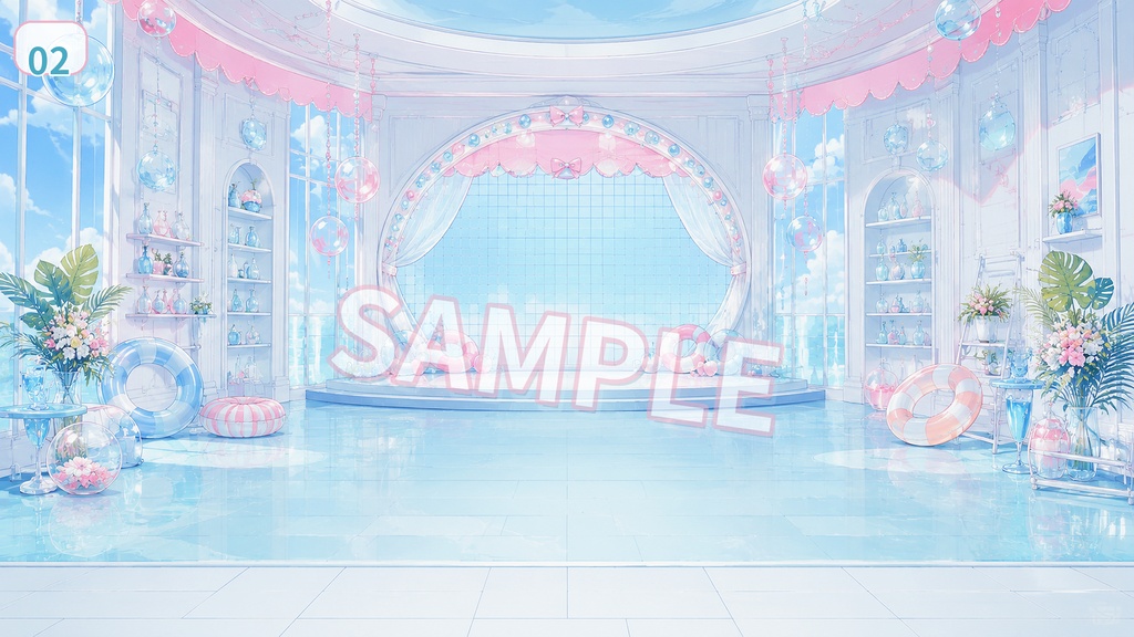 【配信背景素材】サマーフロートステージ|きらめく夏色アイドルステージ 12枚+1枚無料セット