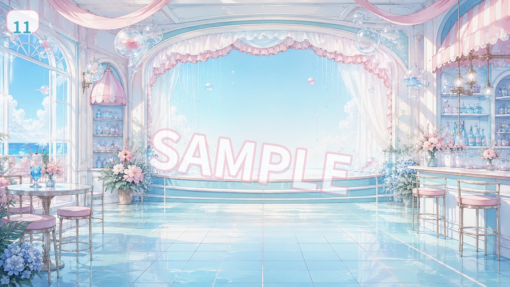 【配信背景素材】サマーフロートステージ|きらめく夏色アイドルステージ 12枚+1枚無料セット