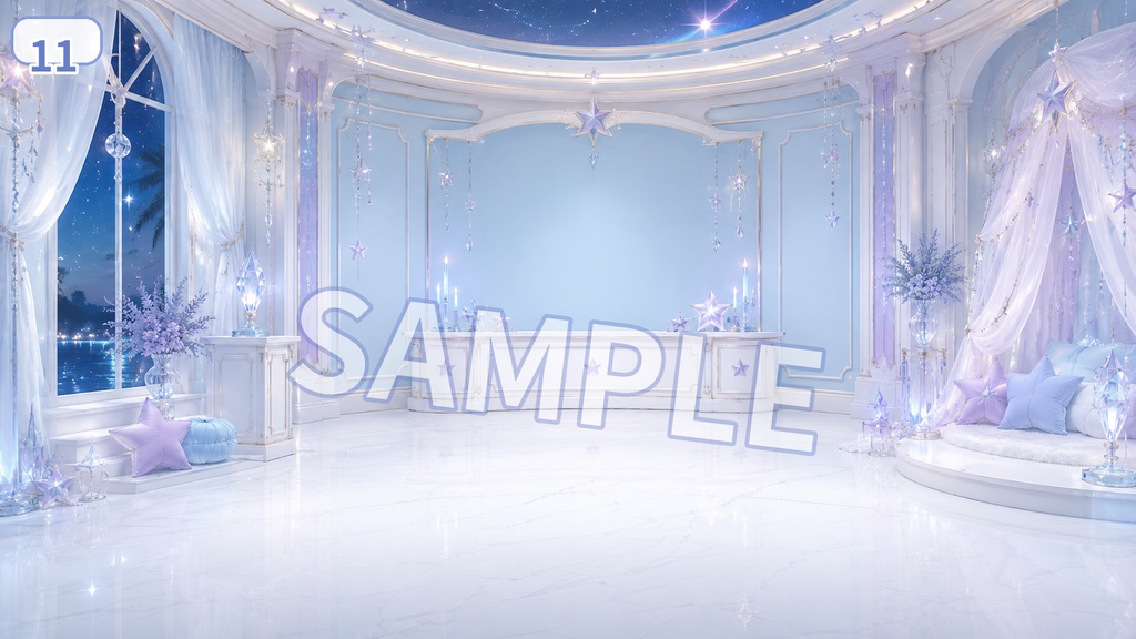 【配信背景素材】スターラグーンベッド|ゆめかわ星空ルーム 13枚セット