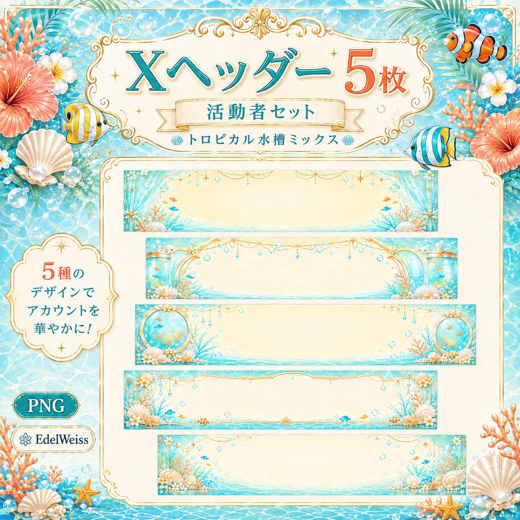 【活動者セット】トロピカル水槽ミックス|水族館風の配信・SNS素材 34枚セット