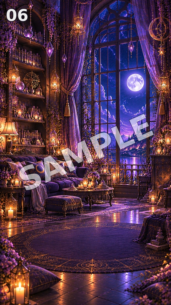 【縦型背景素材】魔女の夜更かしルーム|幻想的なハロウィン縦型背景 7枚セット