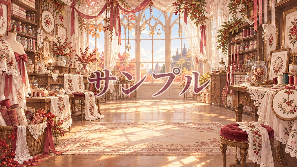 【配信背景素材】オータムベリータペストリー|秋色ベリー×アンティーク|12枚セット