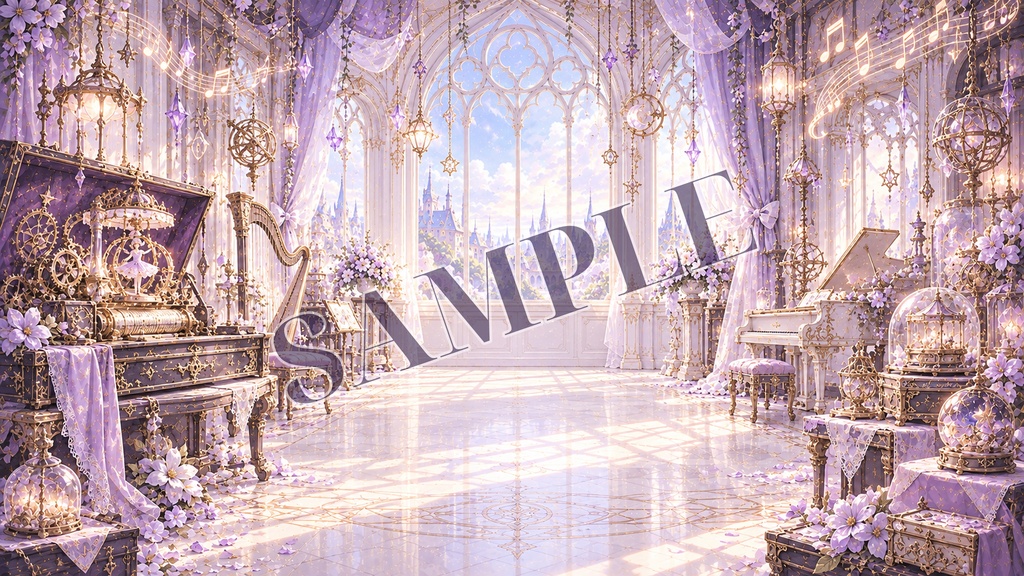 【配信背景12枚セット+応援版限定1枚】マジカルキャビネット|くすみ紫×アンティーク【EdelWeiss】