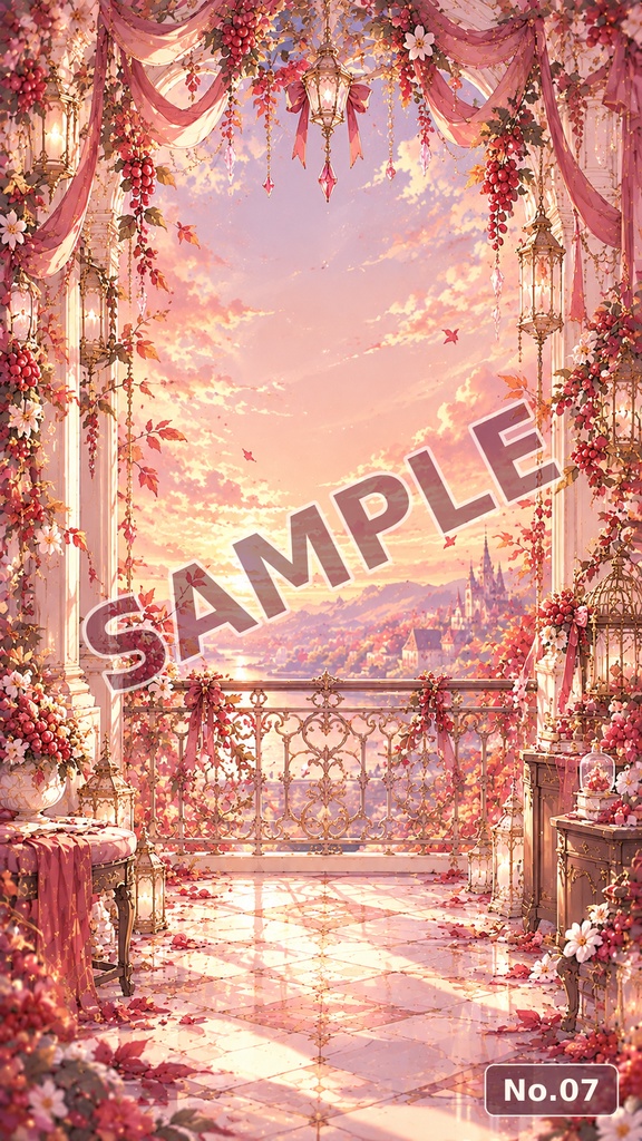 【縦型配信背景】オータムベリータペストリー|秋色ベリー×アンティーク|6枚セット|VTuber・配信素材