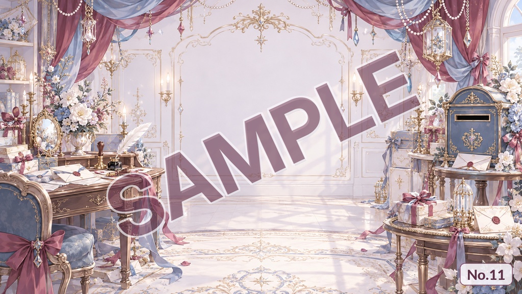 【配信背景】シルクスカーフノート|くすみブルー×ワインの上品な背景【単品・12枚セット・応援版/EdelWeiss】