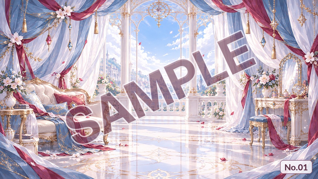 【配信背景】シルクスカーフノート|くすみブルー×ワインの上品な背景【単品・12枚セット・応援版/EdelWeiss】