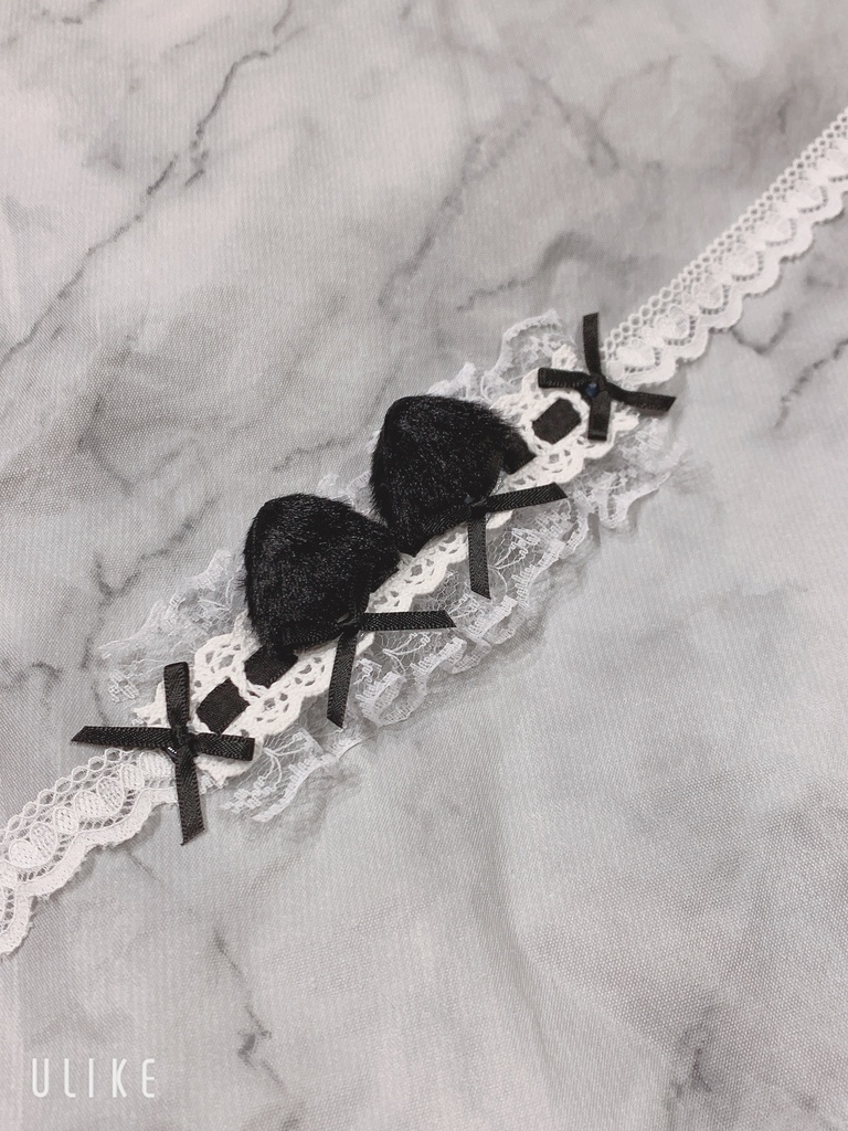ぬい用 ヘッドドレス ぬい服 ねこ耳 ブラック リボン 黒猫 白レース 推し活 ほわぬい ちびぐるみ
